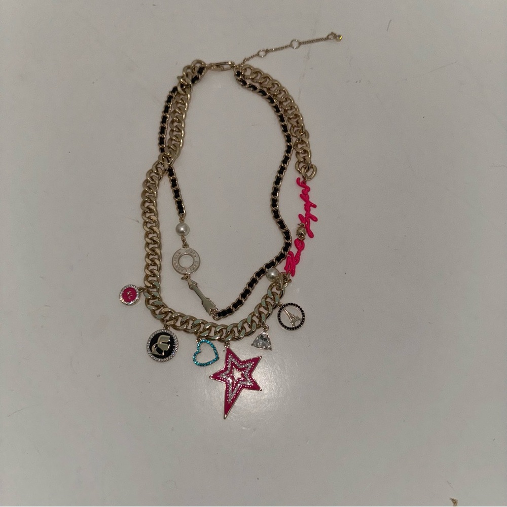 Karl Lagerfeld Barbie Gold and Pink Charm Necklace New